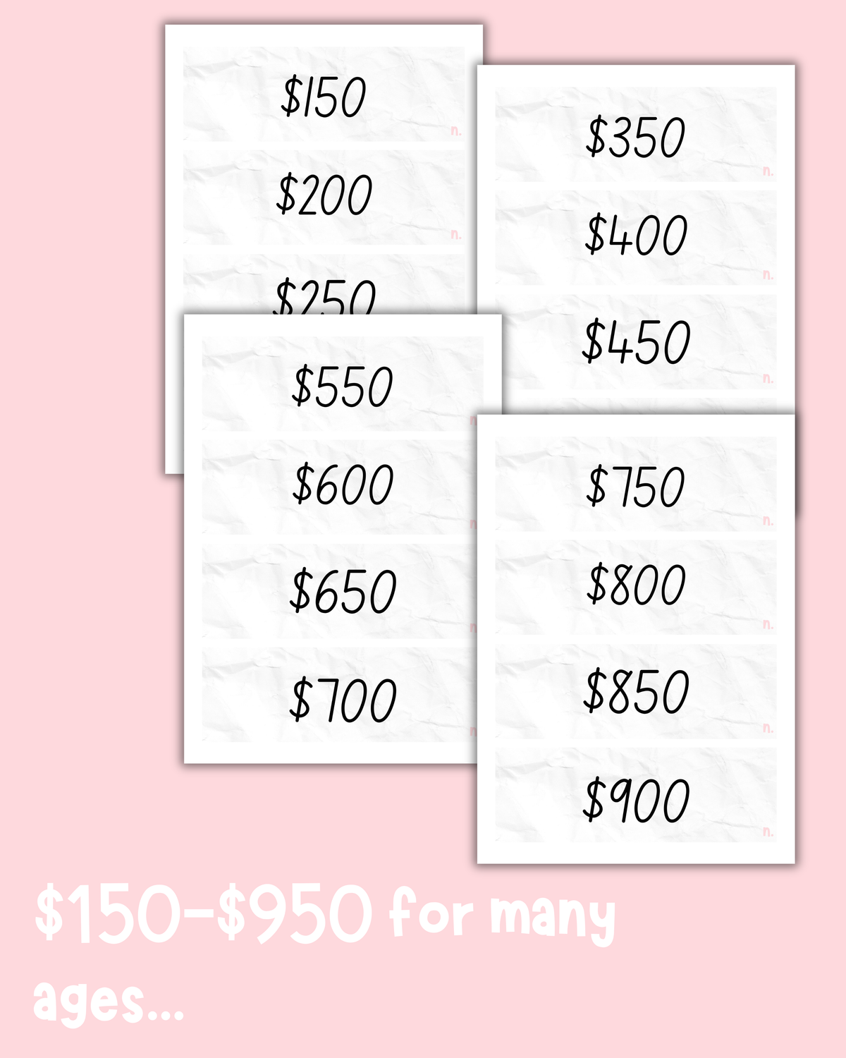 Classroom Shop Price Labels